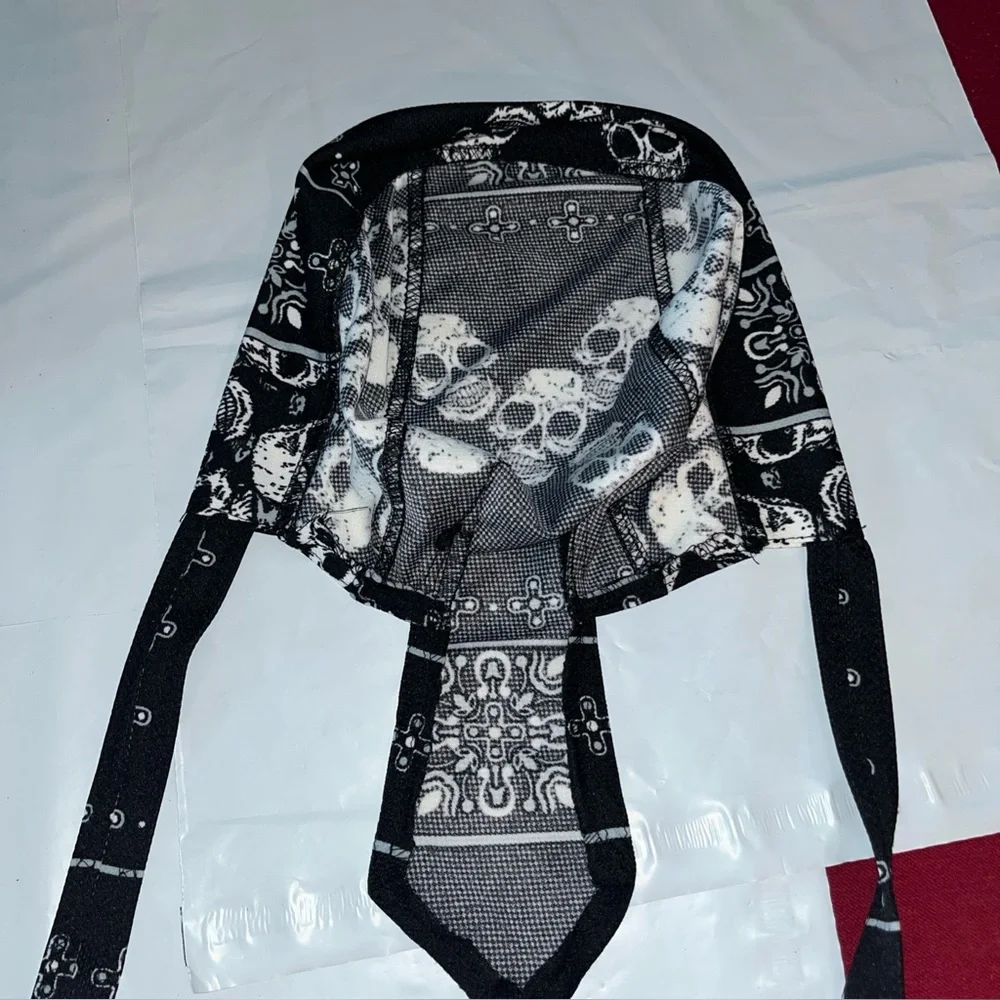 NEW Black white SKULL BIKER DOO Rag Cap Flydanna Durag Headwrap Bandanna Warrior - Picture 4 of 10